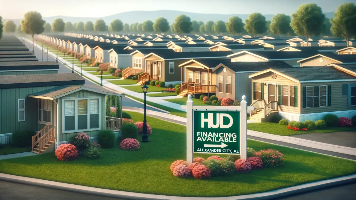 A row of mobile homes are for sale in a mobile home park.